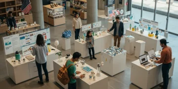 Consumers engaging with innovative Made in USA products, reflecting 2025 trends and data insights.