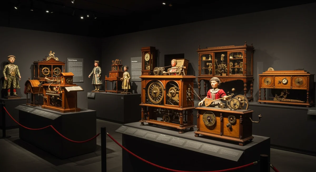 Intricate display of antique automata and musical instruments