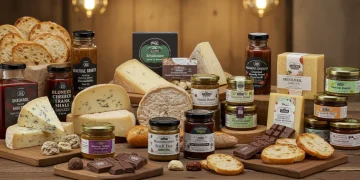 7 U.S. Artisan Food Producers Making Waves: A Culinary Deep Dive Assortment of gourmet artisan food products on a wooden table, showcasing quality and craftsmanship.
