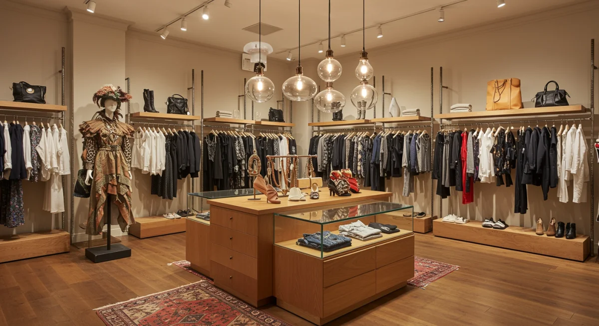 Interior of a curated boutique with unique fashion items