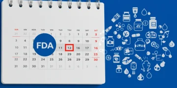 Calendar highlighting a three-month window in 2025 with wellness product icons and FDA logo.