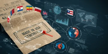 Global trade network with Made in USA product and economic data