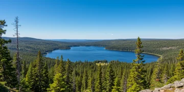 Pristine U.S. eco-tourism landscape with lake and forests