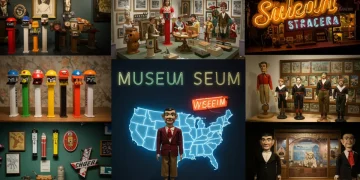Collage of quirky artifacts from unique U.S. museums