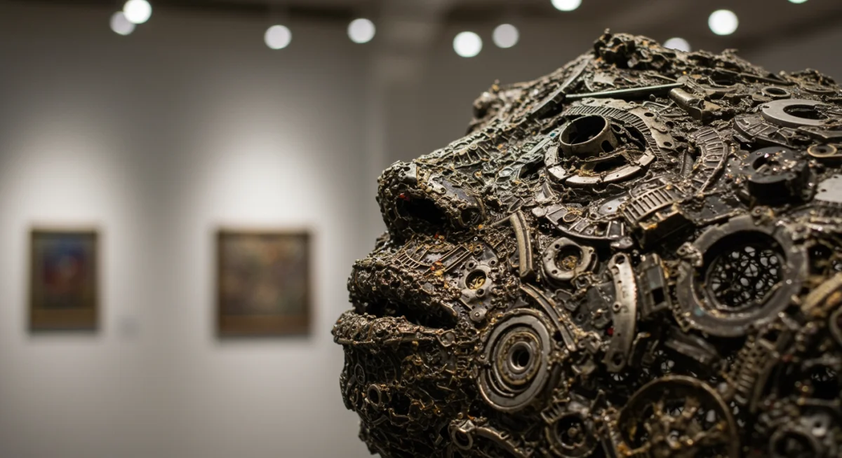 Intricate sculpture crafted from recycled materials by a local artist