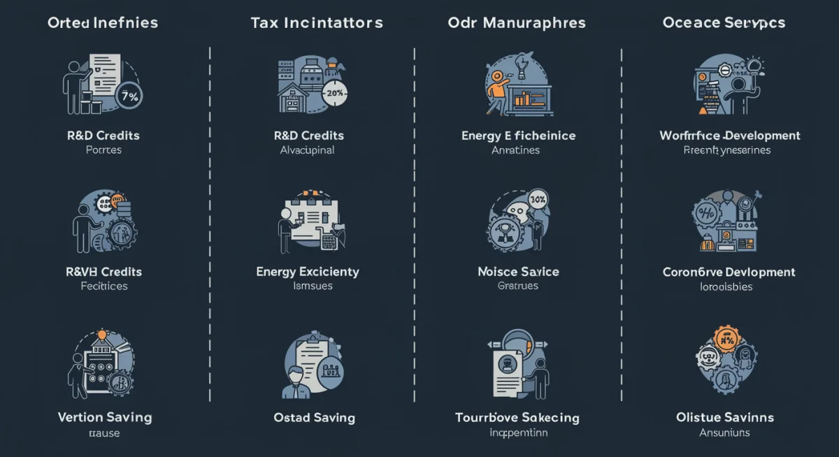Infographic detailing various tax incentive categories for US manufacturers.