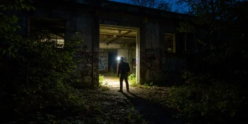 Urban Explorer Safety: Essential Tips for U.S. Cities 2025 Urban explorer contemplating entry into an abandoned building, emphasizing caution and preparation.