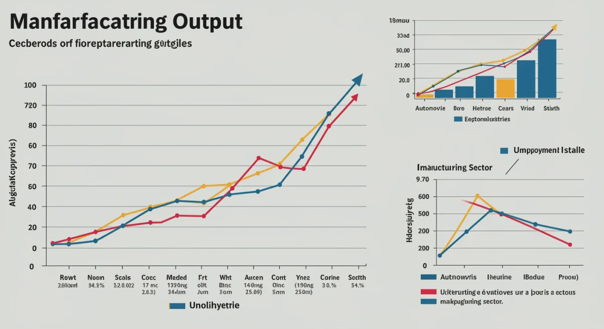 Infographic depicting rising US manufacturing output and sector-specific growth trends.