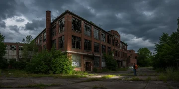 Abandoned industrial building in a U.S. city, illustrating urban exploration themes.