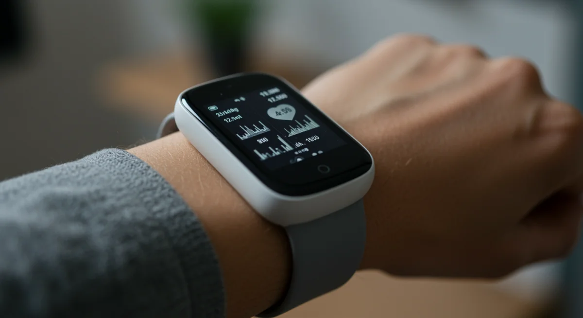 Person wearing a sleek biometric smart wearable device