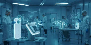 Futuristic lab with innovative health wellness products