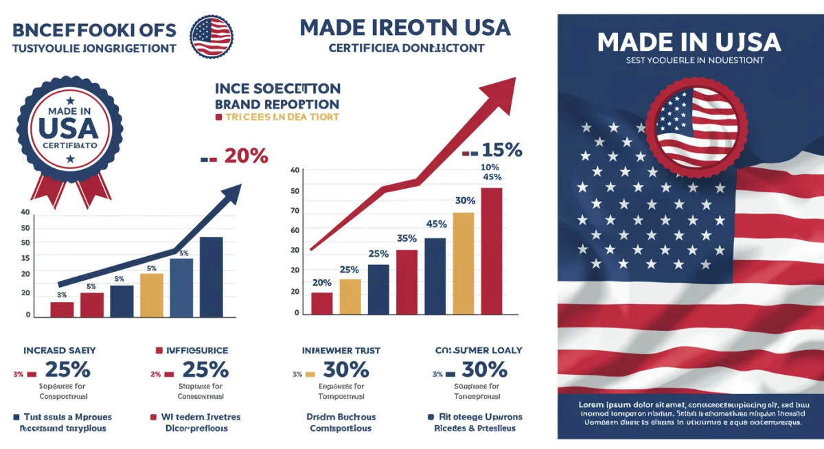 Infographic detailing the benefits of Made in USA certification for businesses