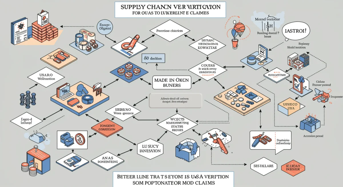 Flowchart illustrating complex supply chain verification process for Made in USA claims.