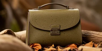 Handcrafted luxury handbag from sustainable plant-based leather, showcasing artisan quality and eco-conscious design.