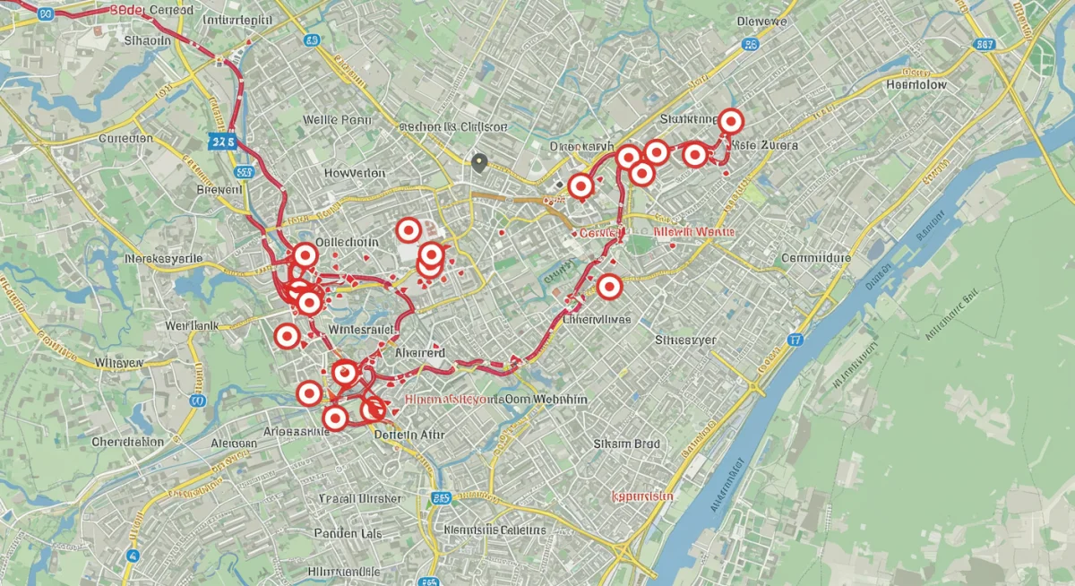 Urban map showing road closures and detours due to infrastructure project