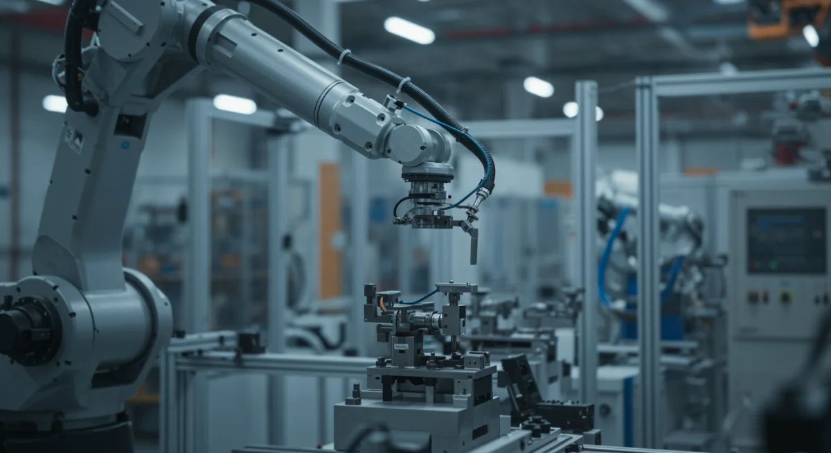 Robotic arm on an assembly line symbolizing automation in manufacturing