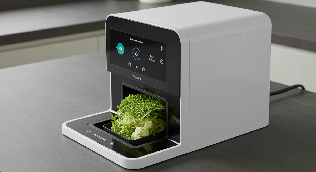 Smart kitchen composting device integrated into countertop